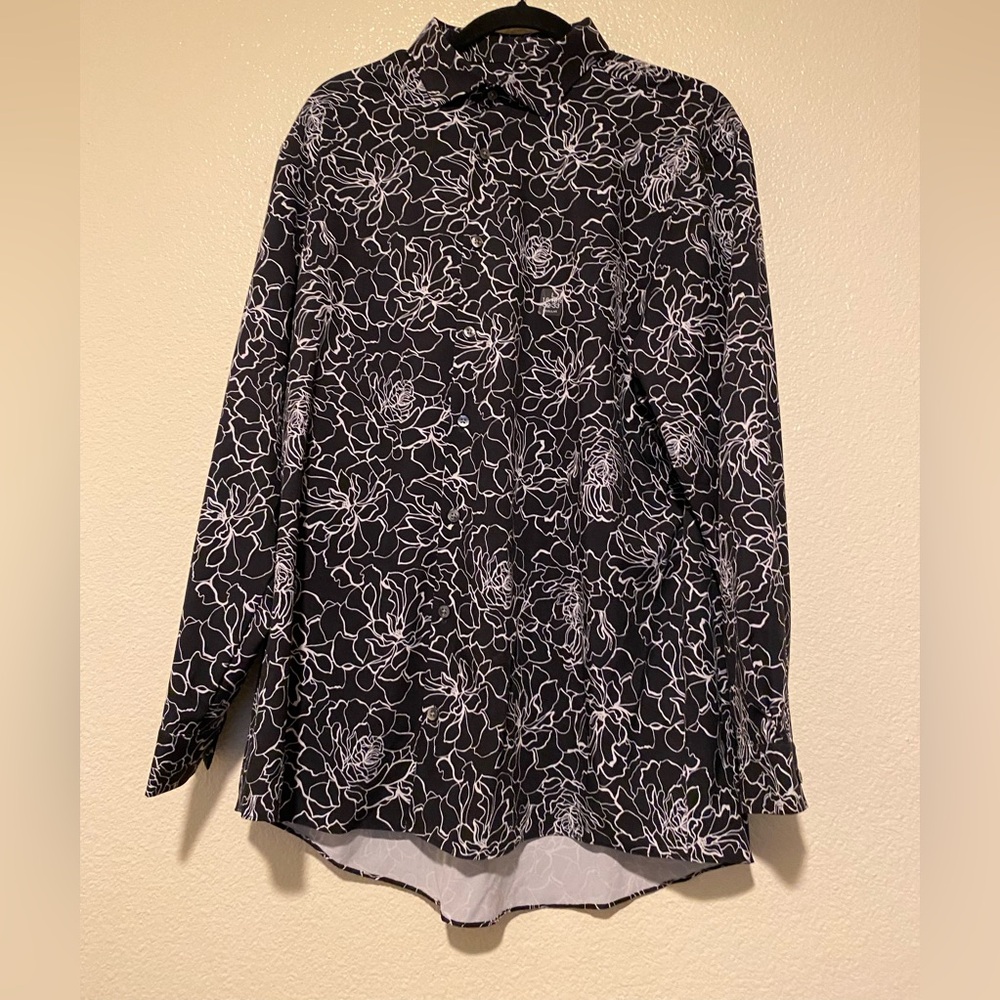 jf j.ferrar Black and White Floral Button Down Shirt Size L